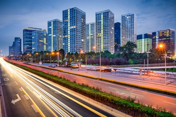 Beijing, China CBD Skyline and expressway.